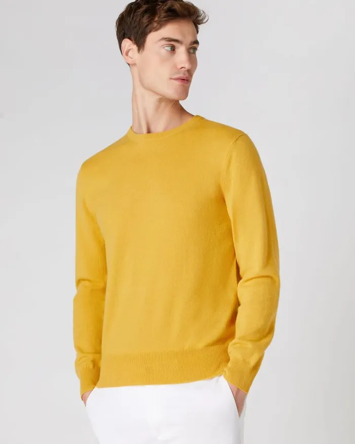 NPeal Jumpers Men The Oxford Round Neck Cashmere Jumper Canary Yellow