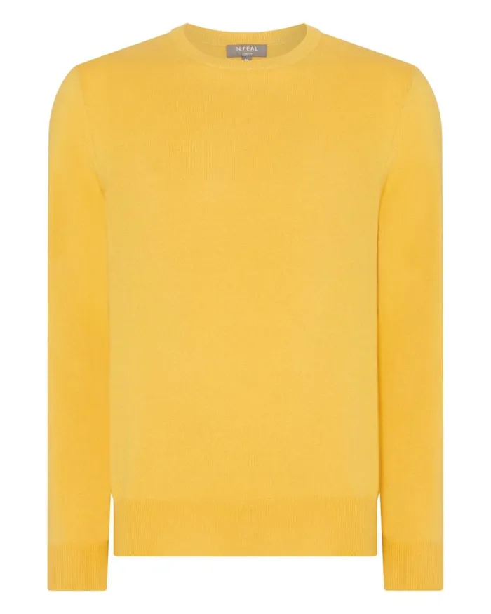 NPeal Jumpers Men The Oxford Round Neck Cashmere Jumper Canary Yellow