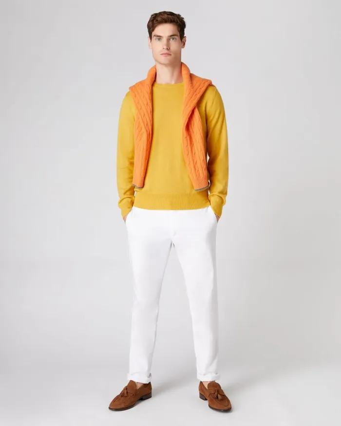 NPeal Jumpers Men The Oxford Round Neck Cashmere Jumper Canary Yellow