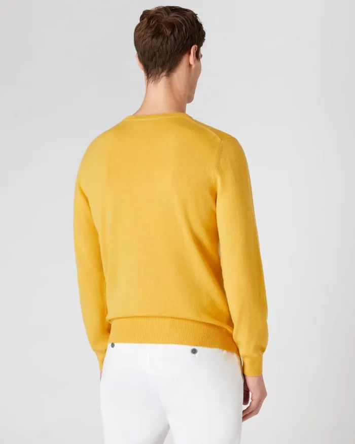NPeal Jumpers Men The Oxford Round Neck Cashmere Jumper Canary Yellow