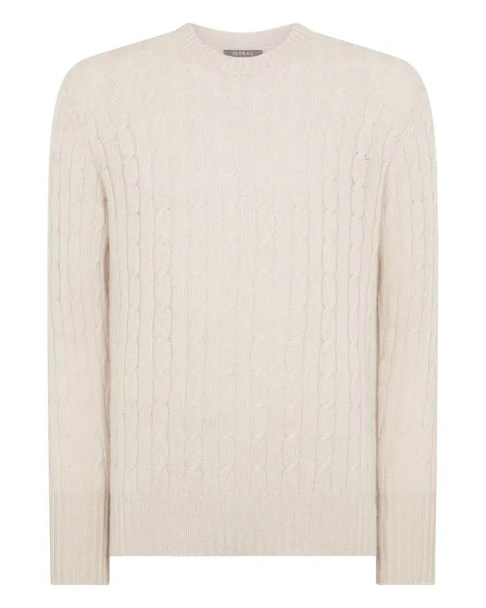 NPeal Jumpers Men The Thames Cable Cashmere Jumper Almond White