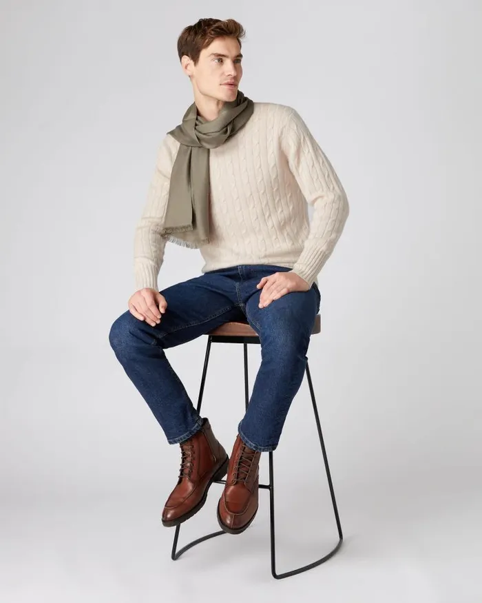 NPeal Jumpers Men The Thames Cable Cashmere Jumper Almond White