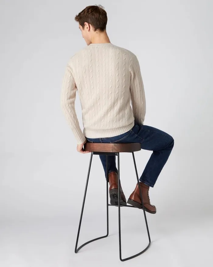 NPeal Jumpers Men The Thames Cable Cashmere Jumper Almond White