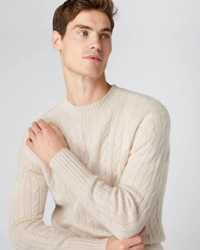 NPeal Jumpers Men The Thames Cable Cashmere Jumper Almond White
