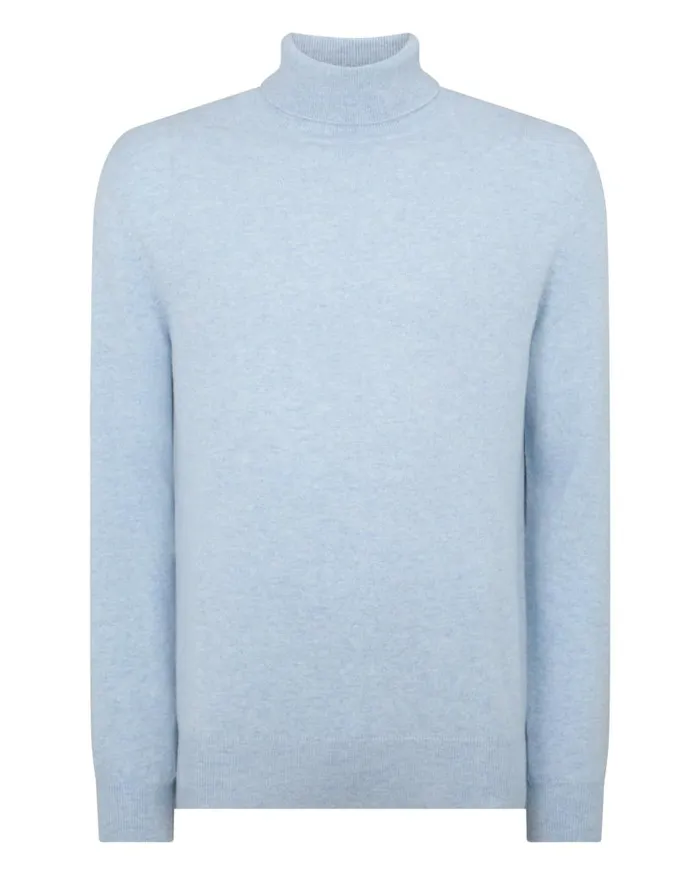 NPeal Jumpers Men Trafalgar Roll Neck Cashmere Jumper Cornflower Blue