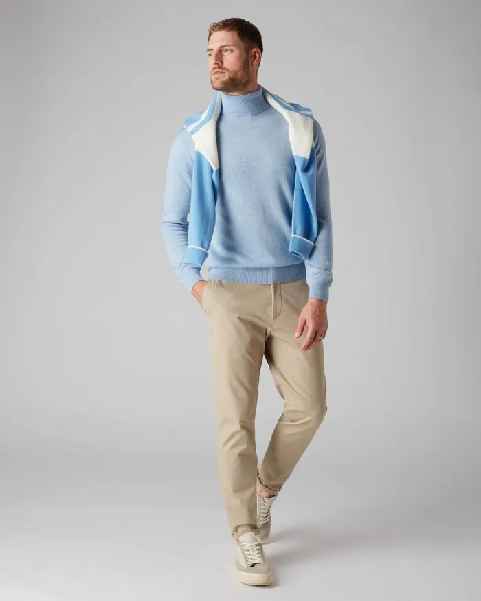 NPeal Jumpers Men Trafalgar Roll Neck Cashmere Jumper Cornflower Blue