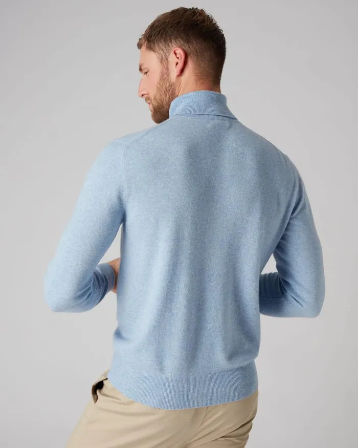 NPeal Jumpers Men Trafalgar Roll Neck Cashmere Jumper Cornflower Blue