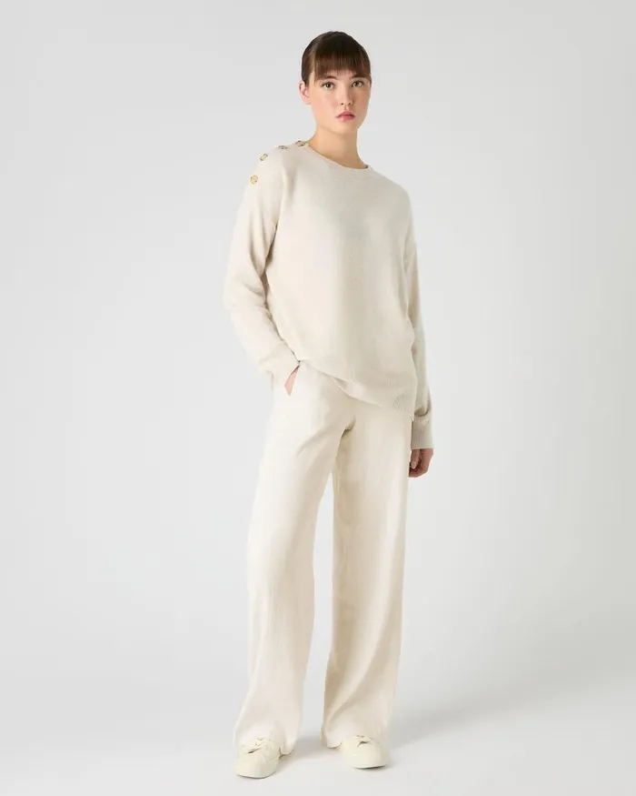 NPeal Jumpers Women Button Shoulder Round Neck Cashmere Jumper Ecru White
