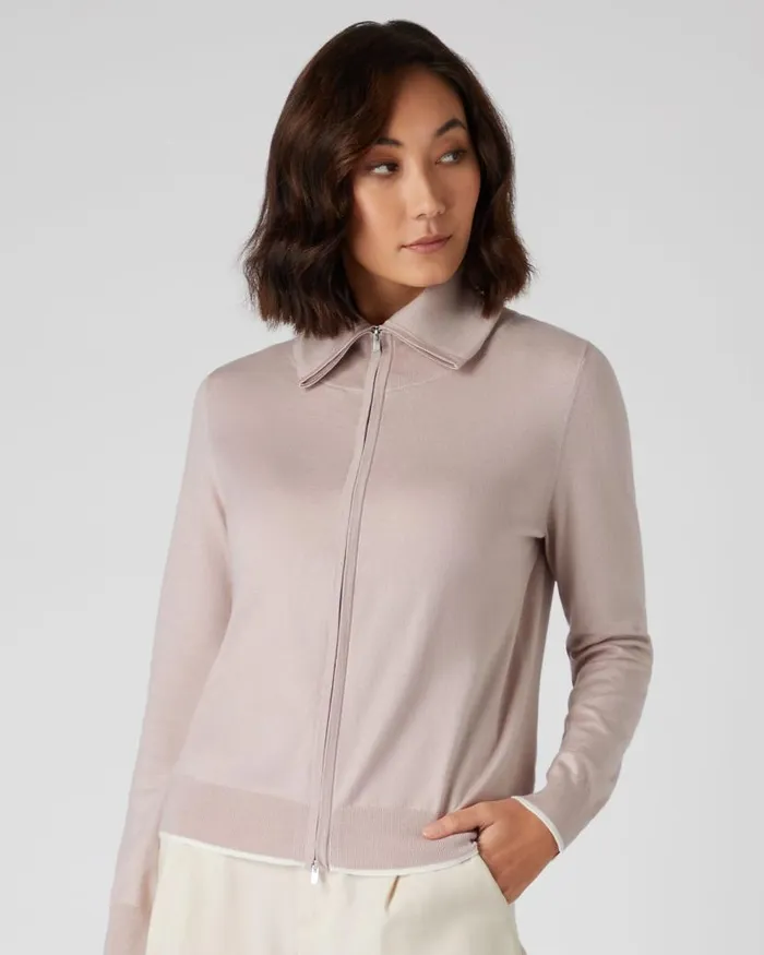 NPeal Jumpers Women Cotton Cashmere Full Zip Jumper Dune Pink