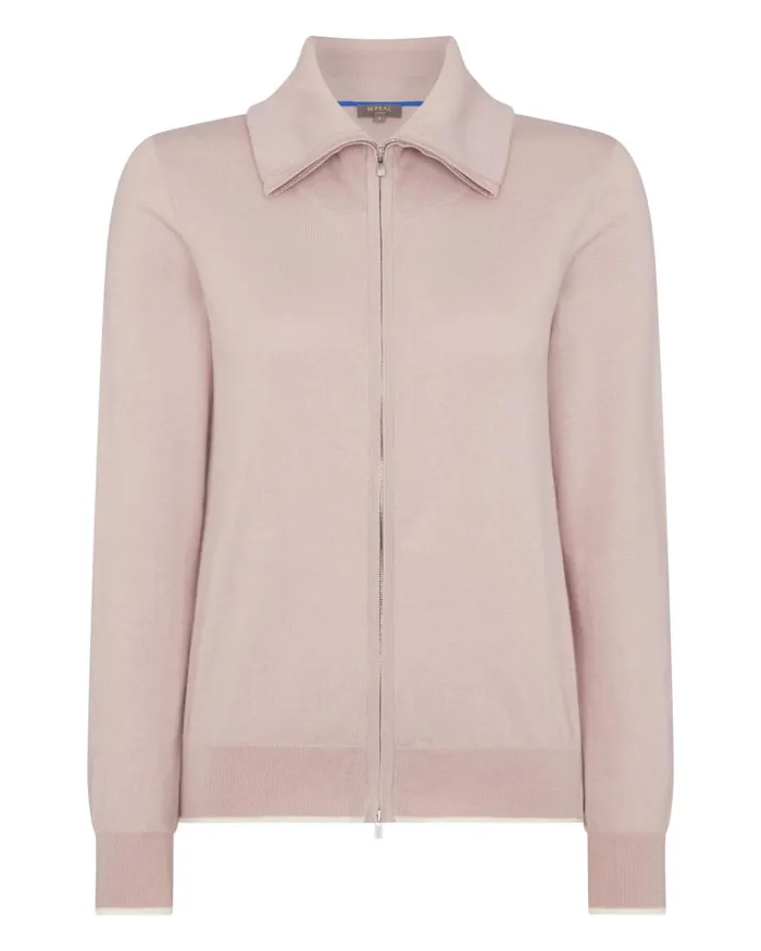 NPeal Jumpers Women Cotton Cashmere Full Zip Jumper Dune Pink