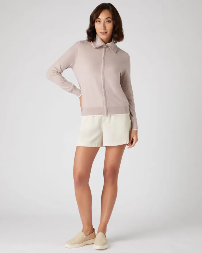 NPeal Jumpers Women Cotton Cashmere Full Zip Jumper Dune Pink