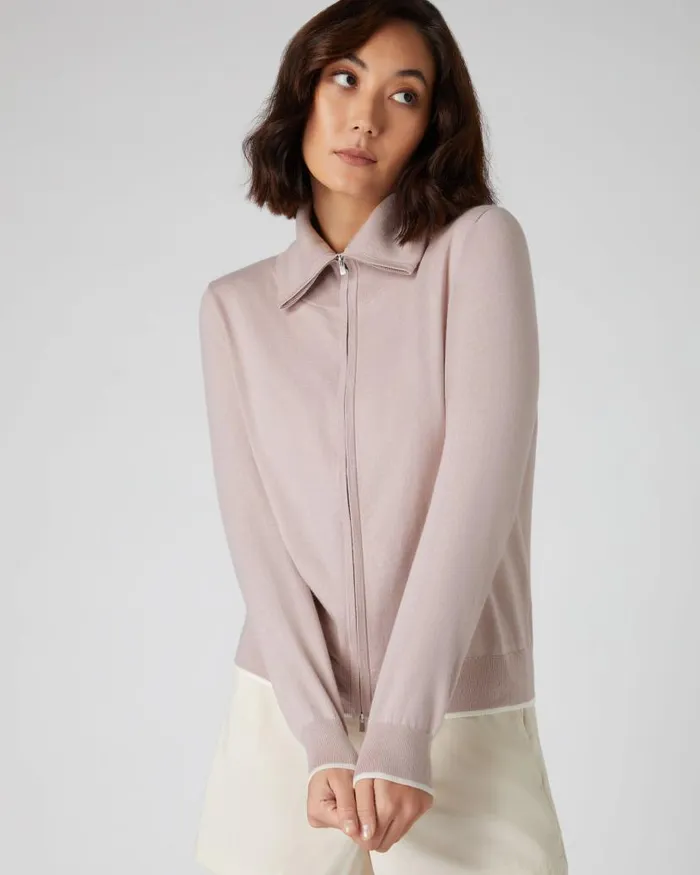NPeal Jumpers Women Cotton Cashmere Full Zip Jumper Dune Pink