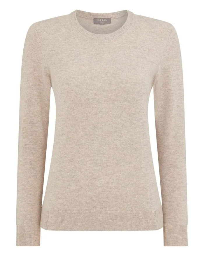 NPeal Jumpers Women Evie Classic Round Neck Cashmere Jumper Oatmeal Brown
