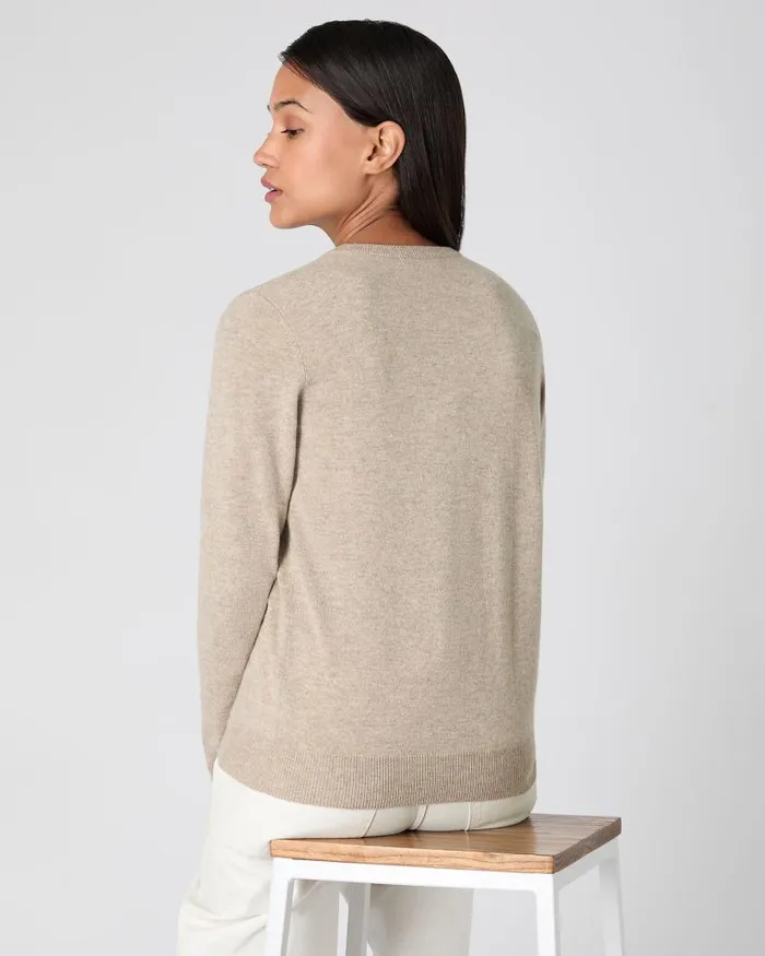 NPeal Jumpers Women Evie Classic Round Neck Cashmere Jumper Oatmeal Brown