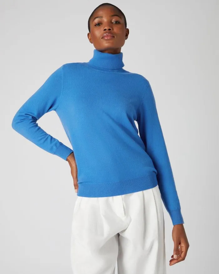 NPeal Jumpers Women Polo Neck Cashmere Jumper Zanzibar Blue