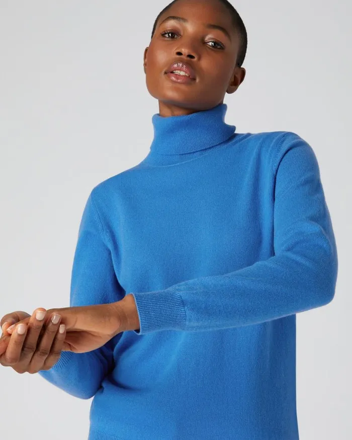 NPeal Jumpers Women Polo Neck Cashmere Jumper Zanzibar Blue