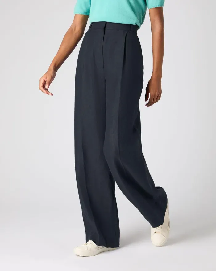 NPeal Leggings and Trousers Women Florence Linen Trouser Navy Blue