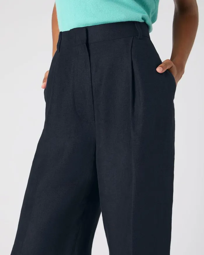 NPeal Leggings and Trousers Women Florence Linen Trouser Navy Blue