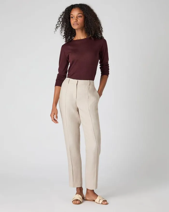 NPeal Leggings and Trousers Women Harper Crop Linen Trouser Oat Brown