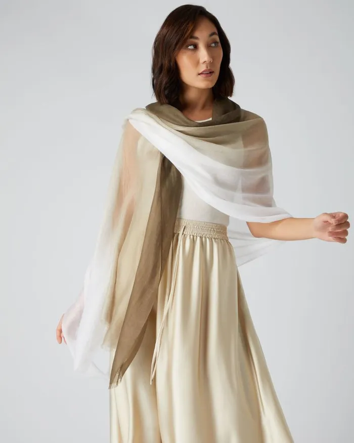 NPeal Pashminas Wraps and Shawls Women Dip Dye Cashmere Scarf Azurine Blue