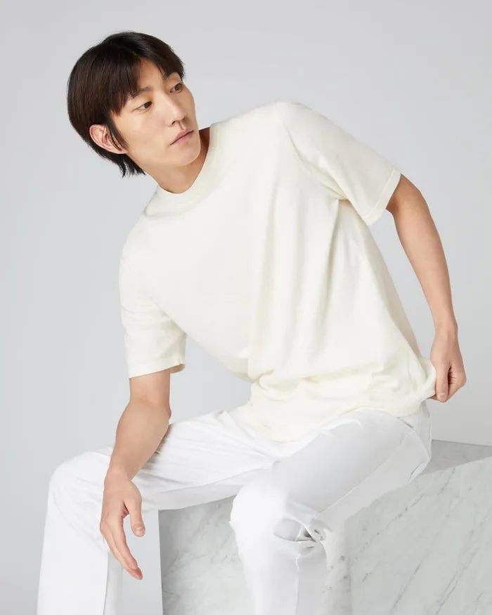 NPeal Polos and Tshirts Men Loose Fit Cotton Cashmere TShirt New Ivory White