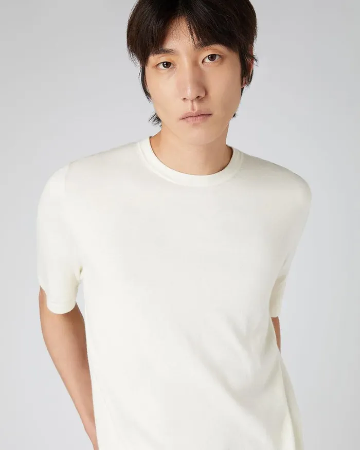 NPeal Polos and Tshirts Men Loose Fit Cotton Cashmere TShirt New Ivory White