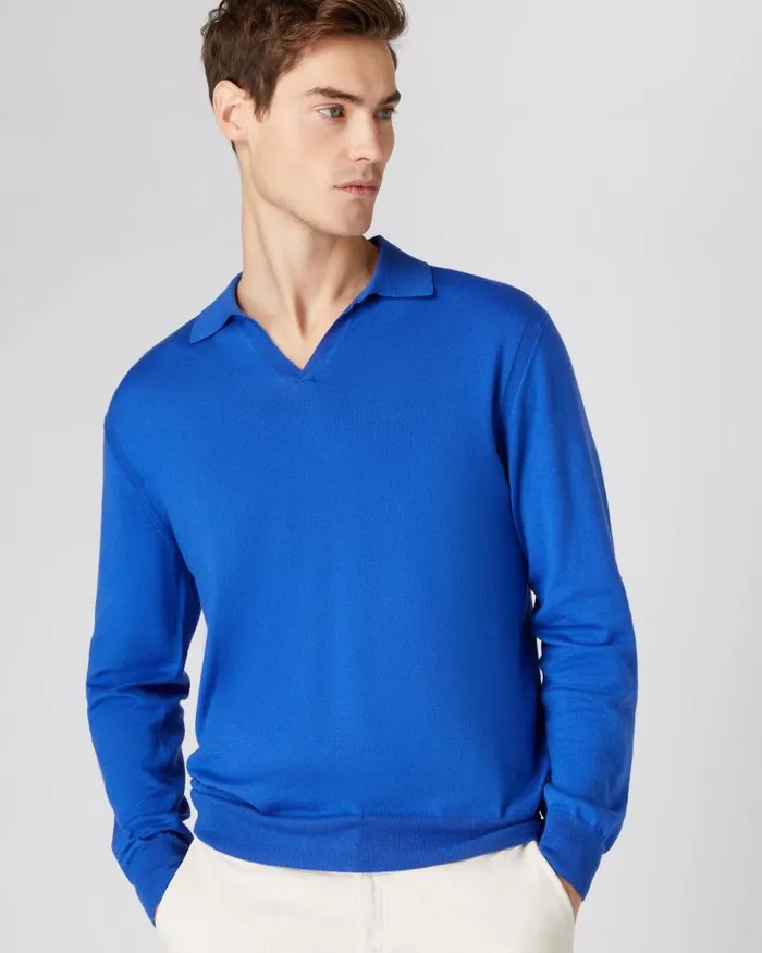NPeal Polos and Tshirts Men Polo Neck Cotton Cashmere Jumper Victoria Blue