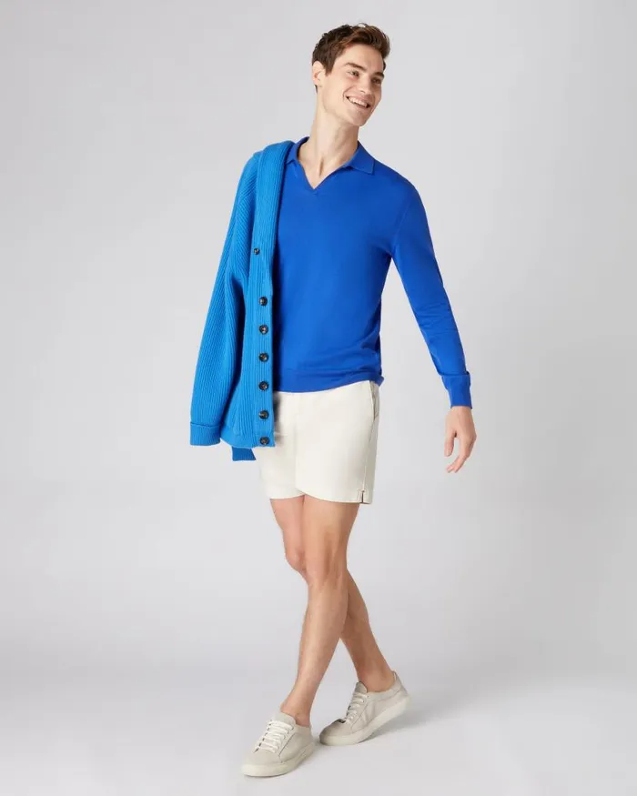 NPeal Polos and Tshirts Men Polo Neck Cotton Cashmere Jumper Victoria Blue