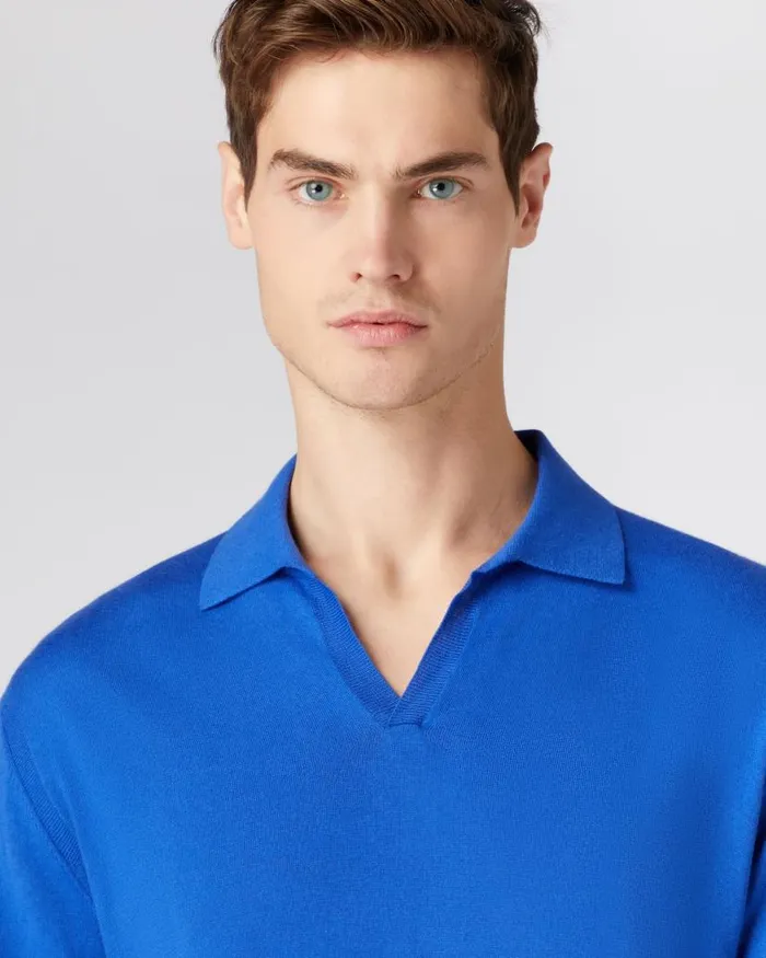 NPeal Polos and Tshirts Men Polo Neck Cotton Cashmere Jumper Victoria Blue