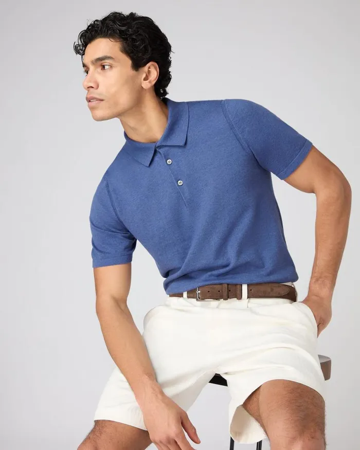 NPeal Polos and Tshirts Men Polzeath Cotton Cashmere Polo TShirt Denim Blue