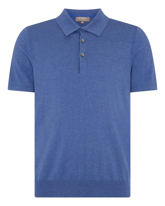 NPeal Polos and Tshirts Men Polzeath Cotton Cashmere Polo TShirt Denim Blue