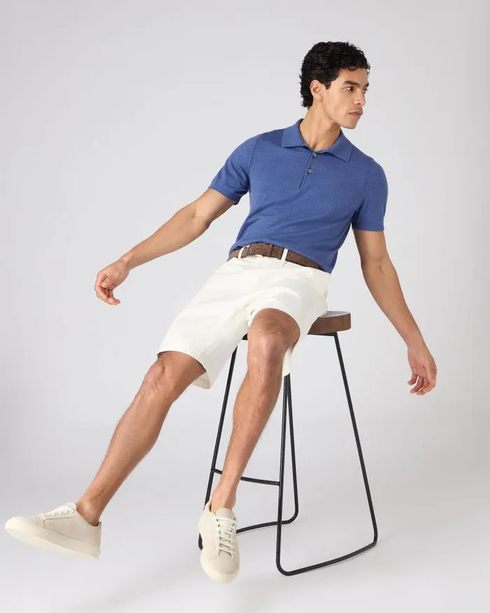 NPeal Polos and Tshirts Men Polzeath Cotton Cashmere Polo TShirt Denim Blue