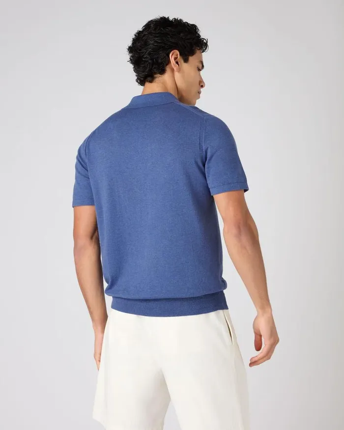 NPeal Polos and Tshirts Men Polzeath Cotton Cashmere Polo TShirt Denim Blue