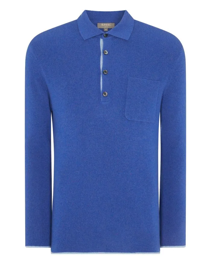 NPeal Polos and Tshirts Men Ribbed Cashmere Polo Shirt Nile Blue