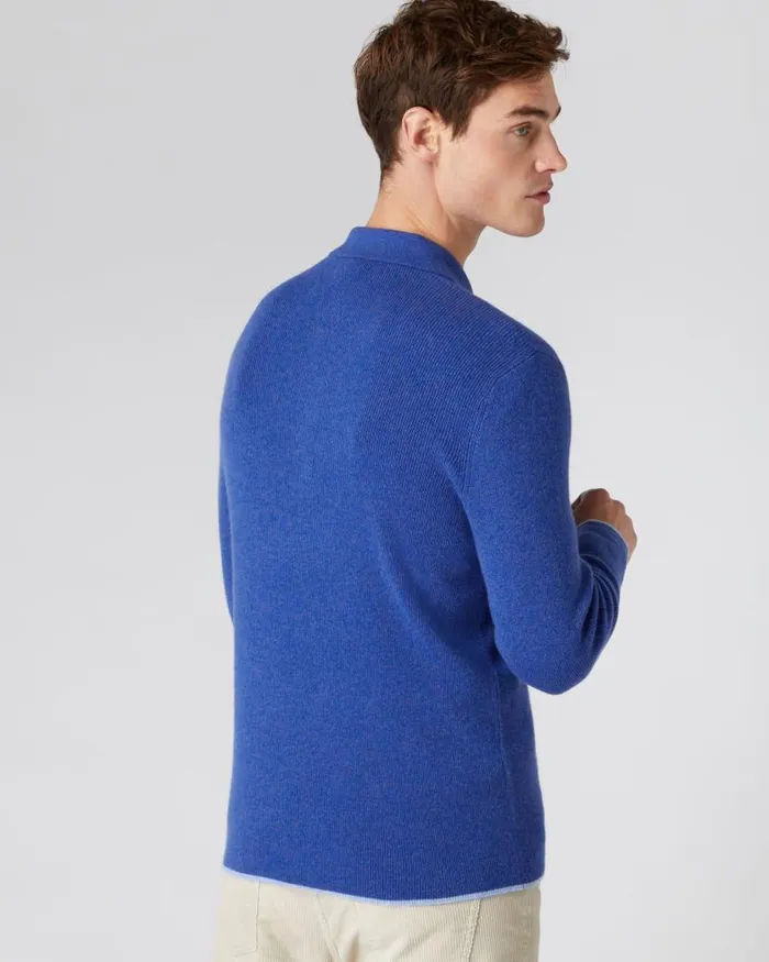 NPeal Polos and Tshirts Men Ribbed Cashmere Polo Shirt Nile Blue