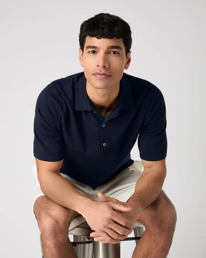 NPeal Polos and Tshirts Men Rock Polo Cotton Cashmere TShirt Navy Blue