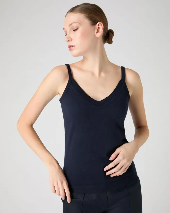 NPeal Tops and Tshirts Women Cotton Cashmere Camisole Navy Blue