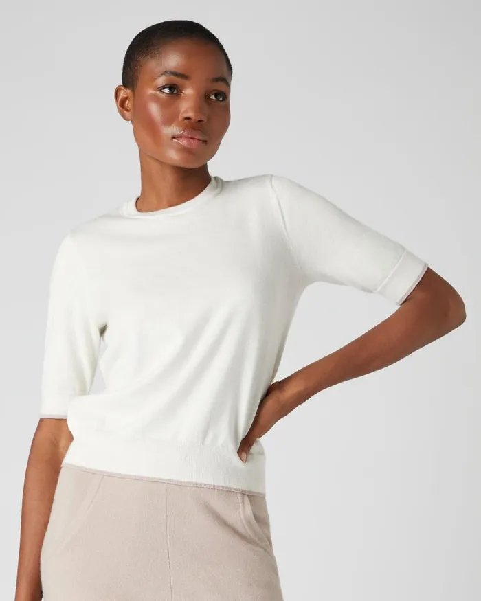 NPeal Tops and Tshirts Women Cotton Cashmere T Shirt New Ivory White