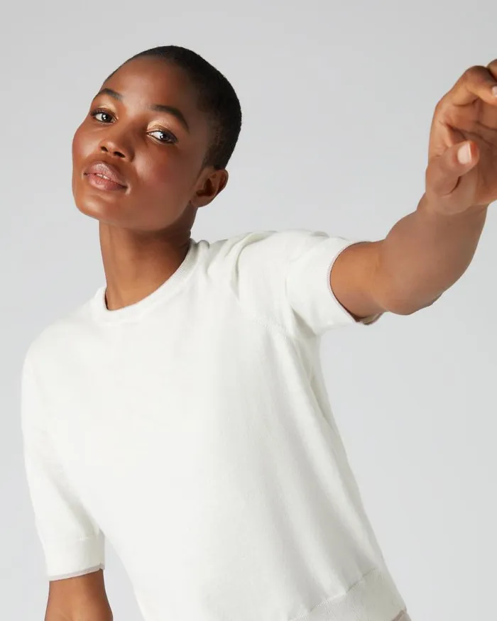 NPeal Tops and Tshirts Women Cotton Cashmere T Shirt New Ivory White