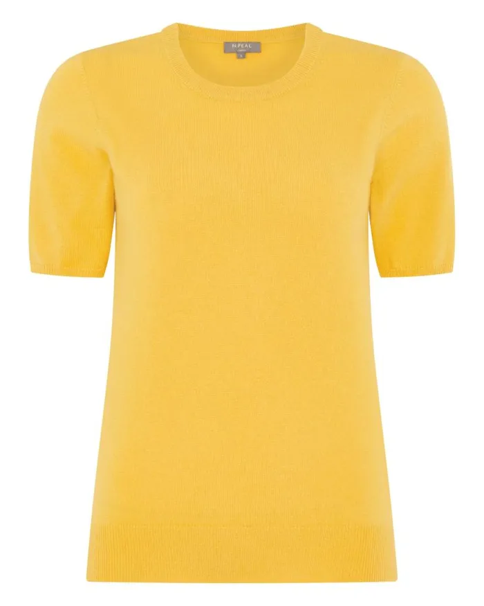 NPeal Tops and Tshirts Women Round Neck Cashmere T Shirt Canary Yellow
