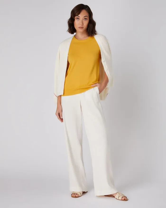 NPeal Tops and Tshirts Women Round Neck Cashmere T Shirt Canary Yellow