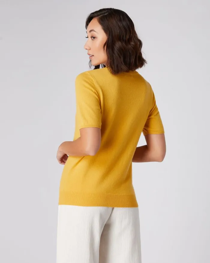 NPeal Tops and Tshirts Women Round Neck Cashmere T Shirt Canary Yellow