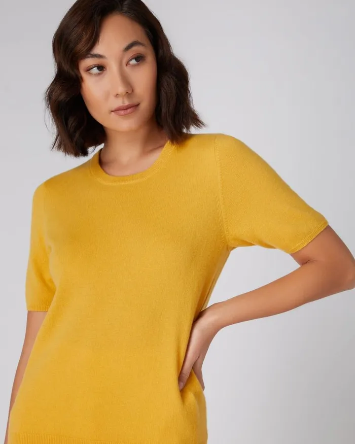 NPeal Tops and Tshirts Women Round Neck Cashmere T Shirt Canary Yellow