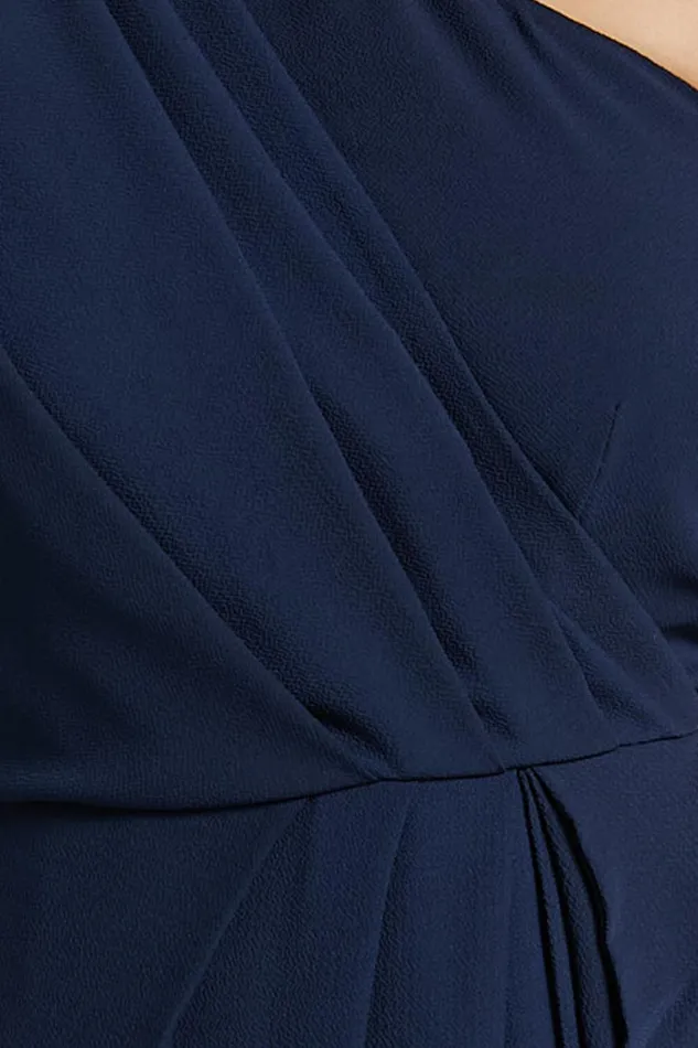 Namaari Midi Dress 8211 Faux Wrap One Shoulder Dress In Navy Women Showpo Curve Clothes