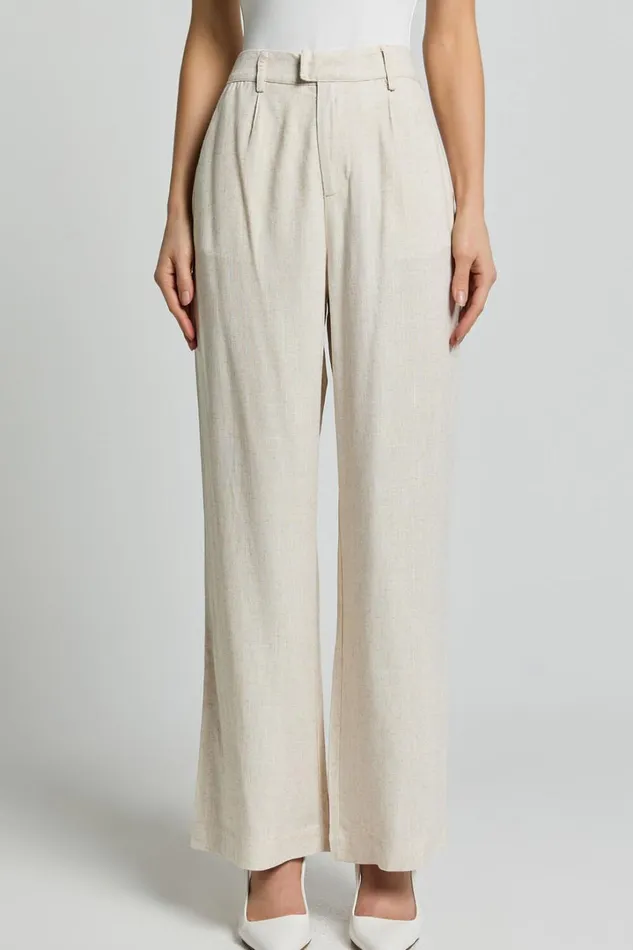 Nate Pants 8211 Mid Waist Tailored Linen Look Pants In Natural Women Showpo Conscious