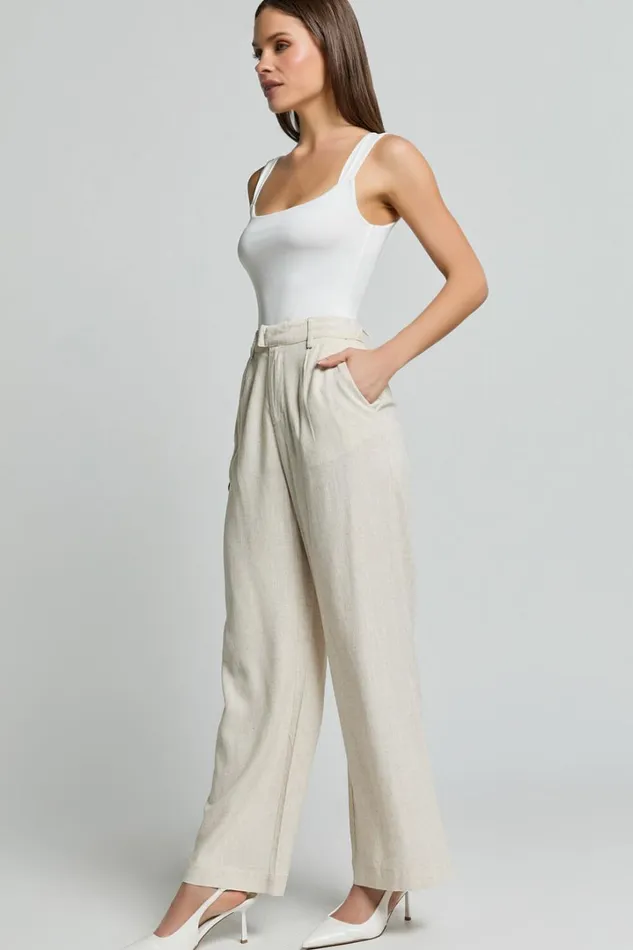 Nate Pants 8211 Mid Waist Tailored Linen Look Pants In Natural Women Showpo Conscious
