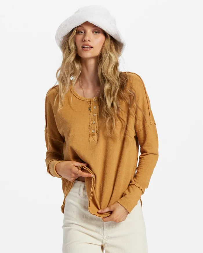 New Anyday Henley Top Cosmic Khaki Women Billabong Essentials