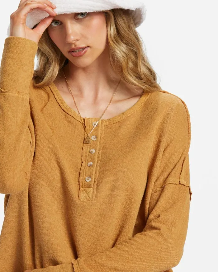 New Anyday Henley Top Cosmic Khaki Women Billabong Essentials