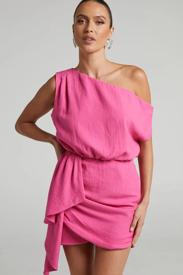 Niana Mini Dress 8211 Drape One Shoulder Dress In Pink Women Showpo Curve Clothes