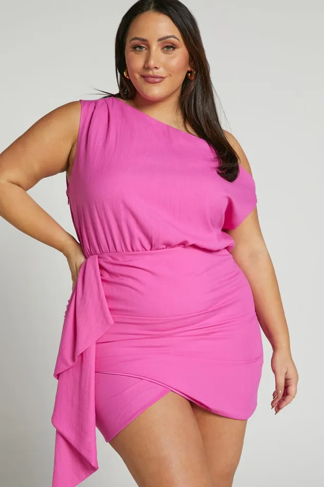 Niana Mini Dress 8211 Drape One Shoulder Dress In Pink Women Showpo Curve Clothes